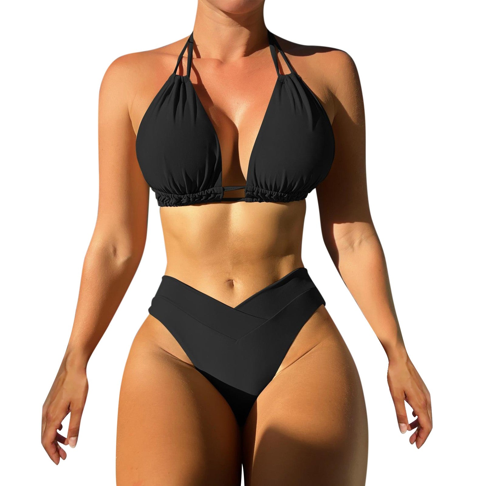 Women’s Tank Bikini Set – Mid Waist Deep V-Neck Swimwear