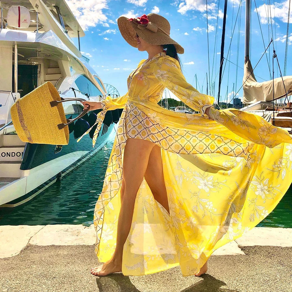 Blue Eyes Bikini Beach Cover-Up – Long Kaftan Sarong Tunic