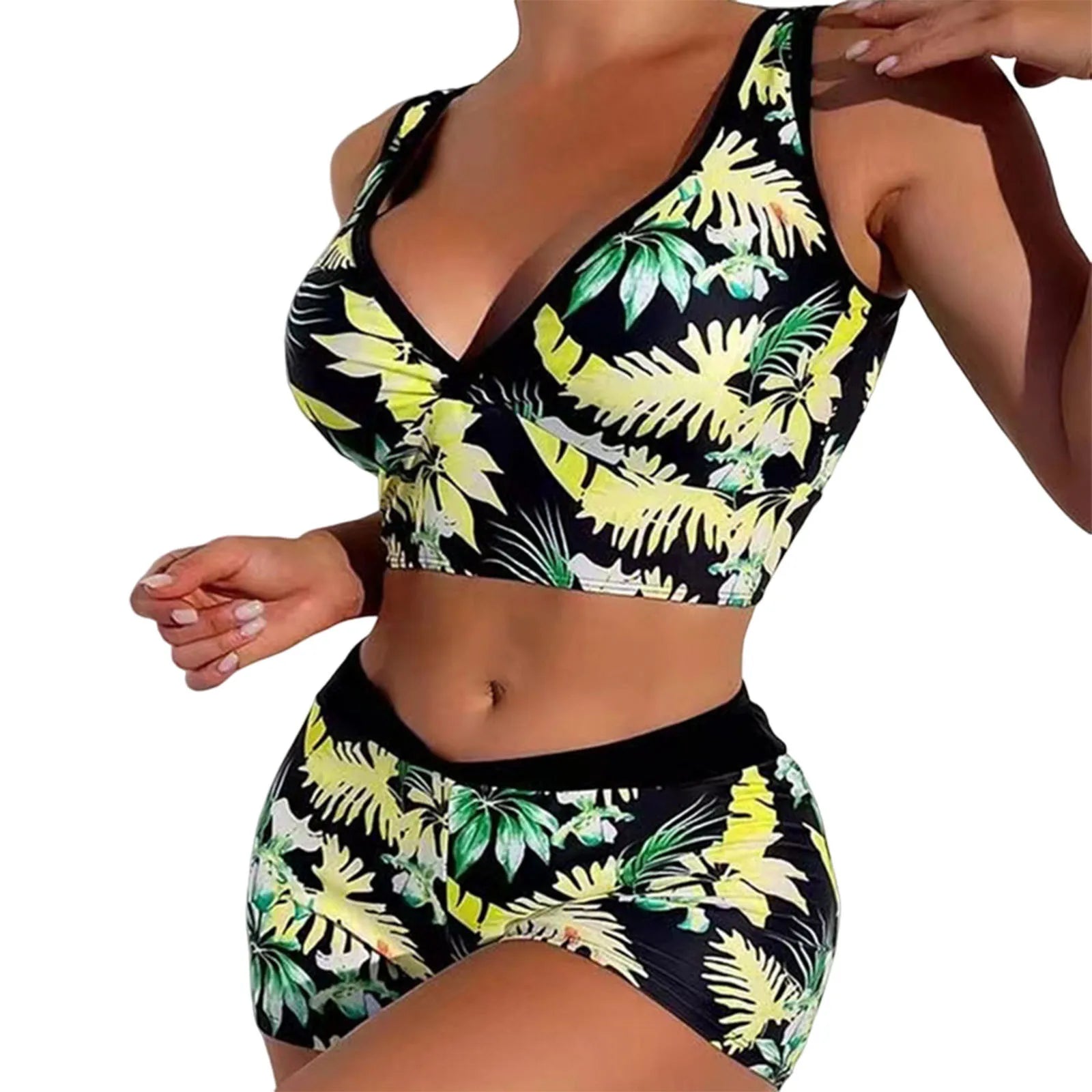 Women’s High-Waisted Print Bikini – Push-Up Swimwear with Wide Shoulder Straps