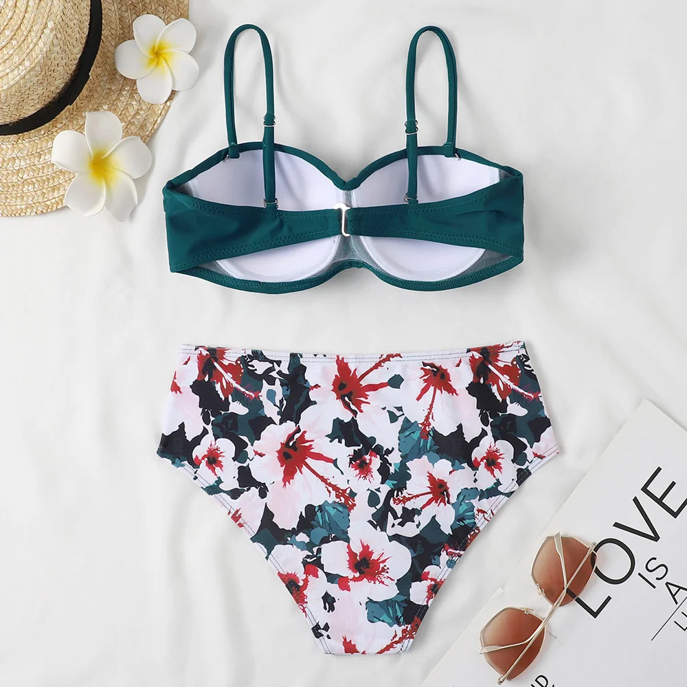 eopard Print Bikini Set – Floral Push-Up Low Waist Swimwear