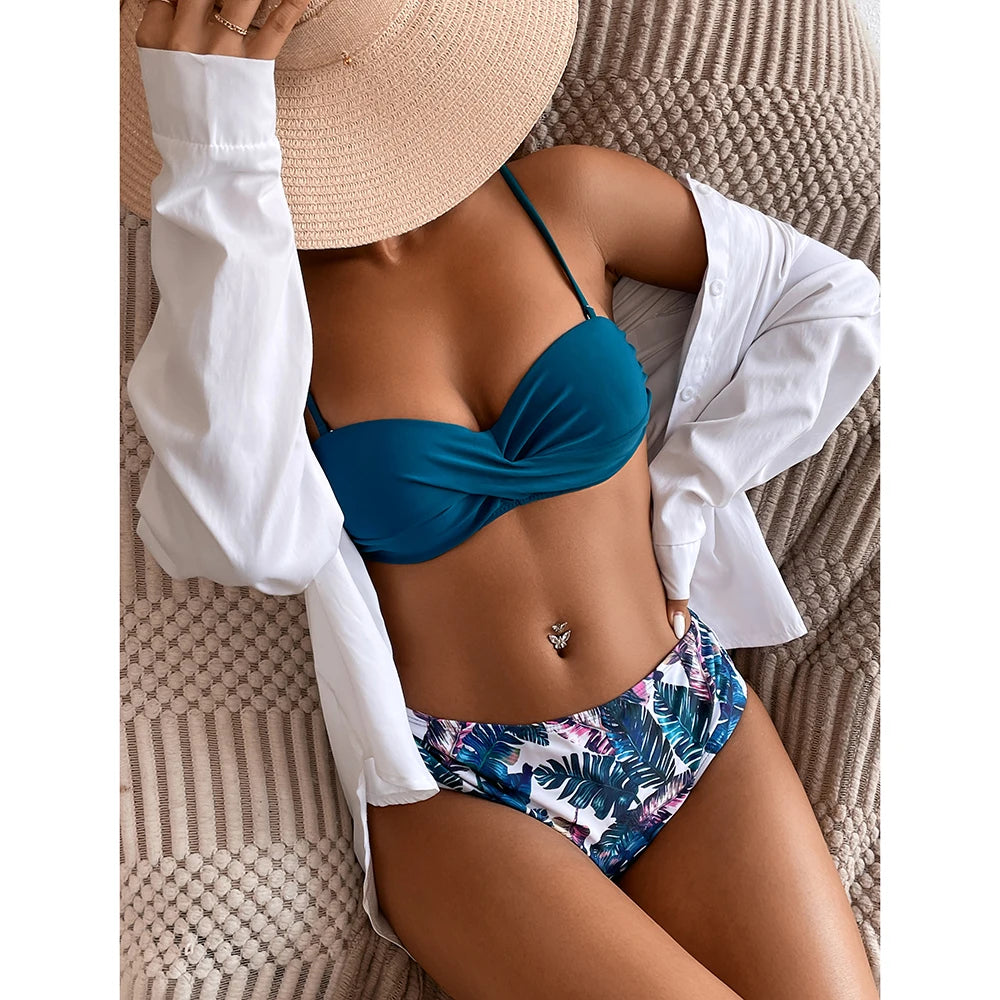 eopard Print Bikini Set – Floral Push-Up Low Waist Swimwear