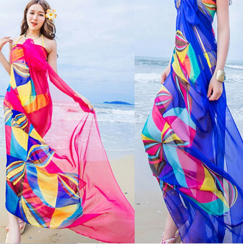 Summer Fashion Chiffon Beach Scarf – Large Sarong Wrap for Bikini Cover-Up