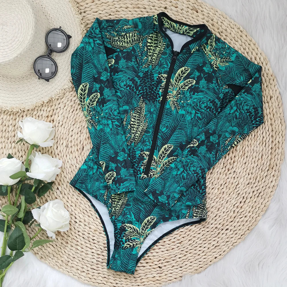 2025 Women’s Long Sleeve Surfing One-Piece Swimsuit