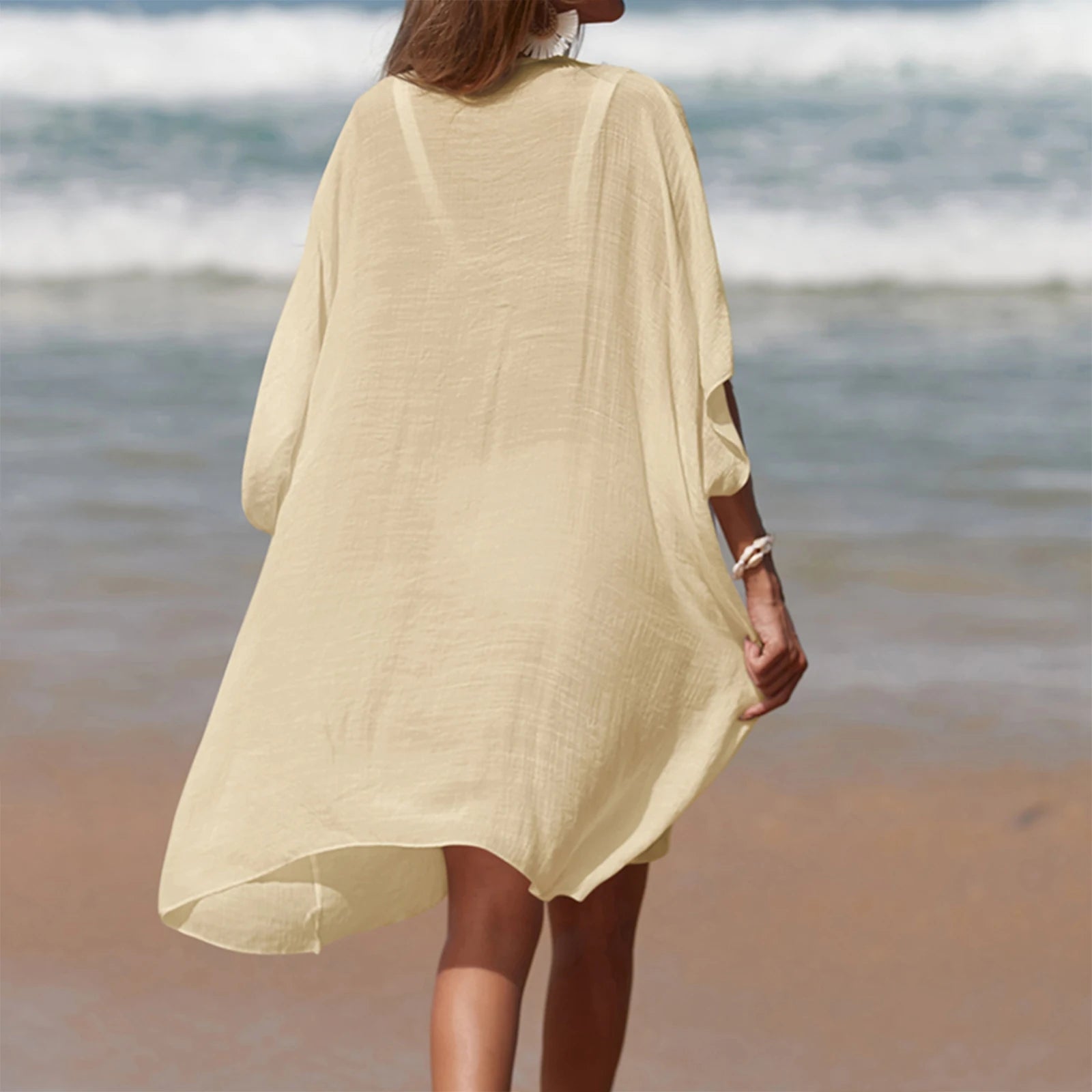 Women’s Crochet Cutout Beach Cover-Up – Loose Summer Swimsuit Dress