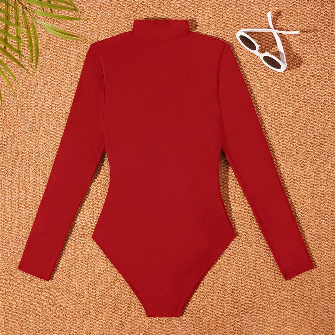 S-2XL Women’s Long Sleeve Zipper Surf Rash Guard One-Piece Swimsuit