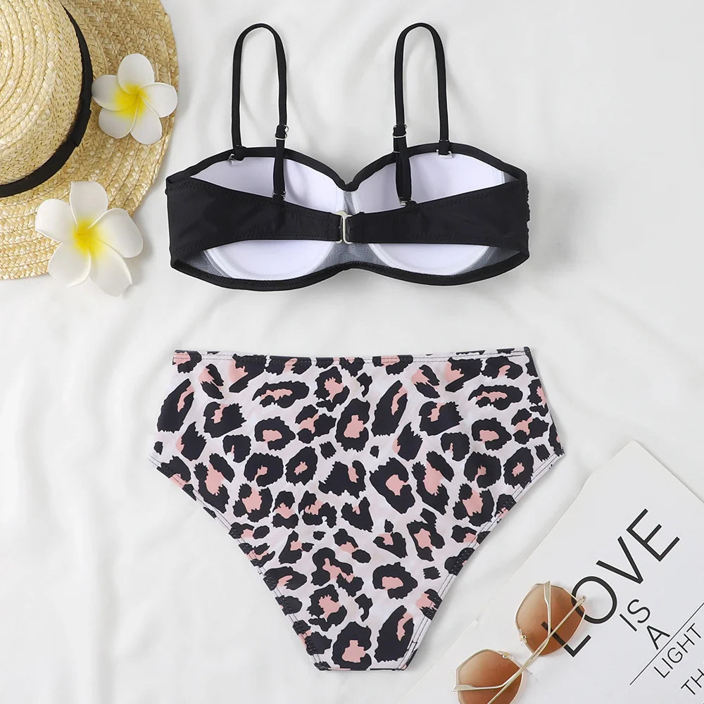eopard Print Bikini Set – Floral Push-Up Low Waist Swimwear