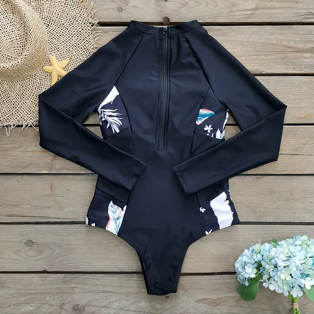 2025 Women’s Long Sleeve Surfing One-Piece Swimsuit