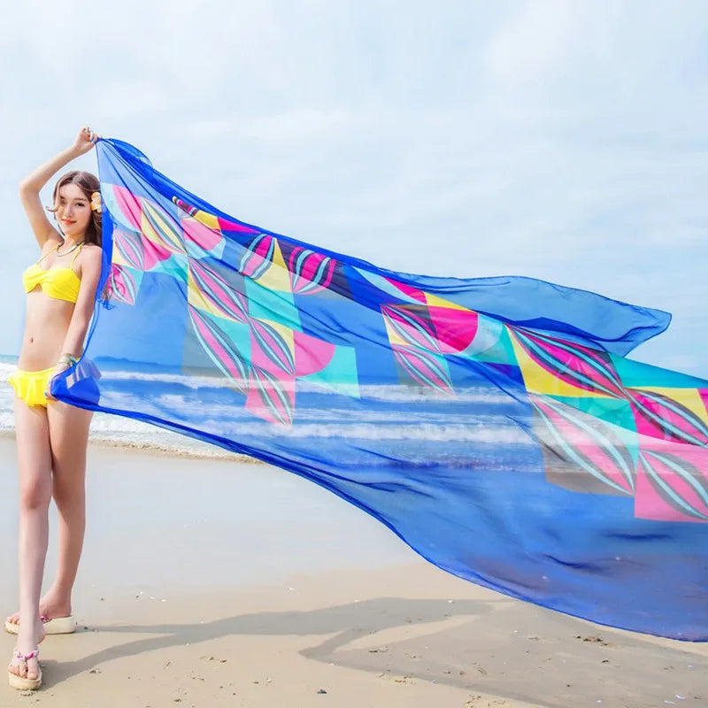Summer Fashion Chiffon Beach Scarf – Large Sarong Wrap for Bikini Cover-Up