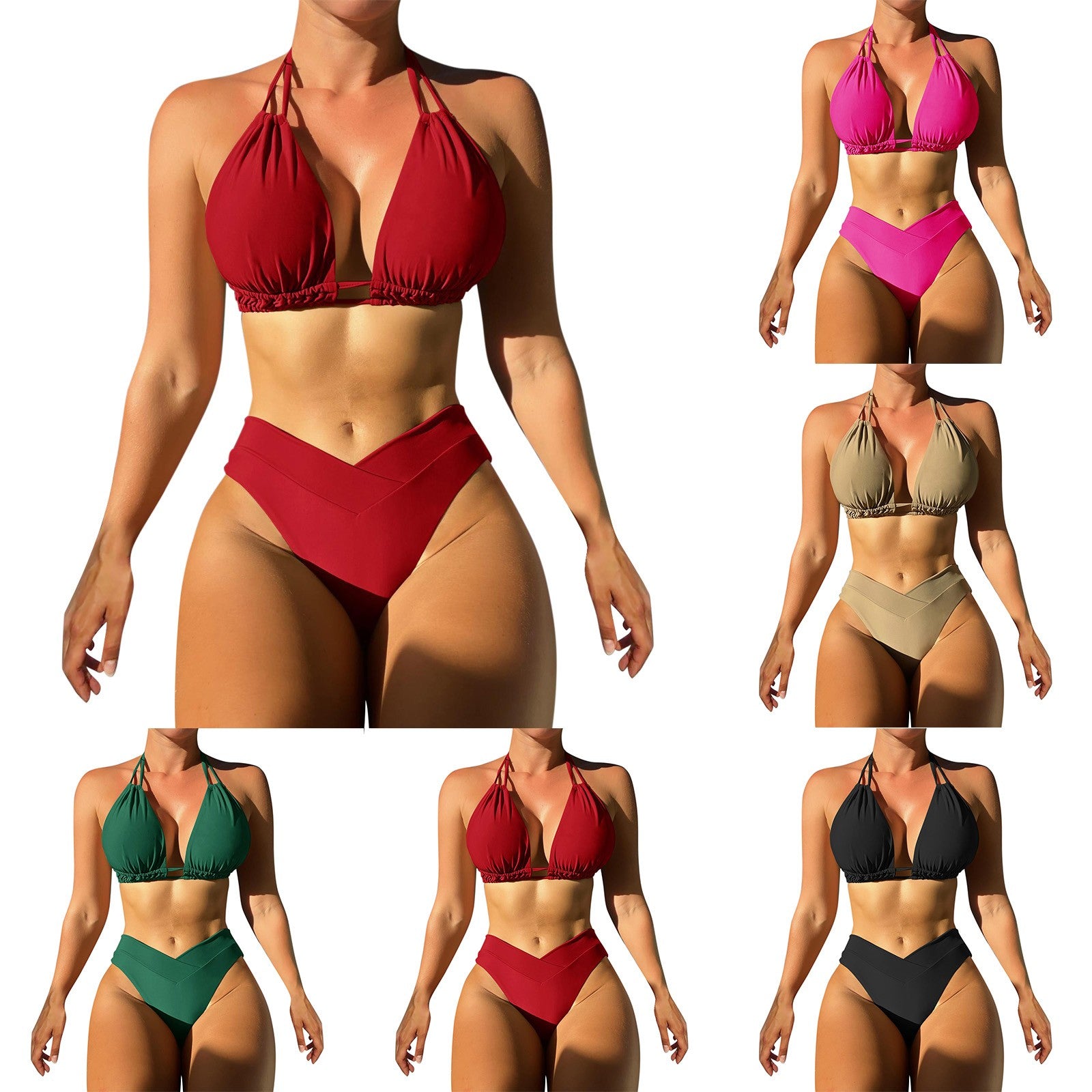 Women’s Tank Bikini Set – Mid Waist Deep V-Neck Swimwear