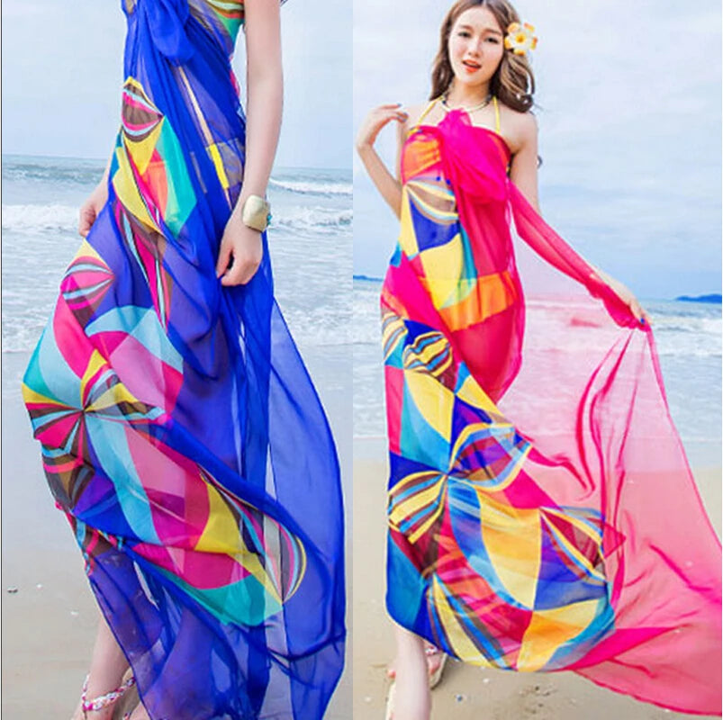 Summer Fashion Chiffon Beach Scarf – Large Sarong Wrap for Bikini Cover-Up