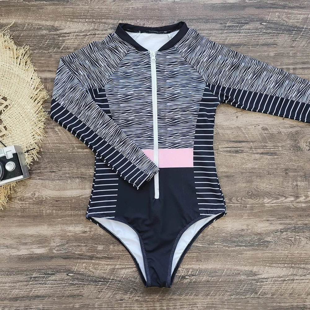 2025 Women’s Long Sleeve Surfing One-Piece Swimsuit