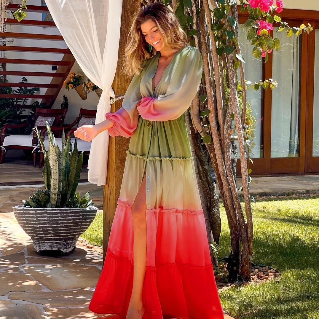 Blue Eyes Bikini Beach Cover-Up – Long Kaftan Sarong Tunic