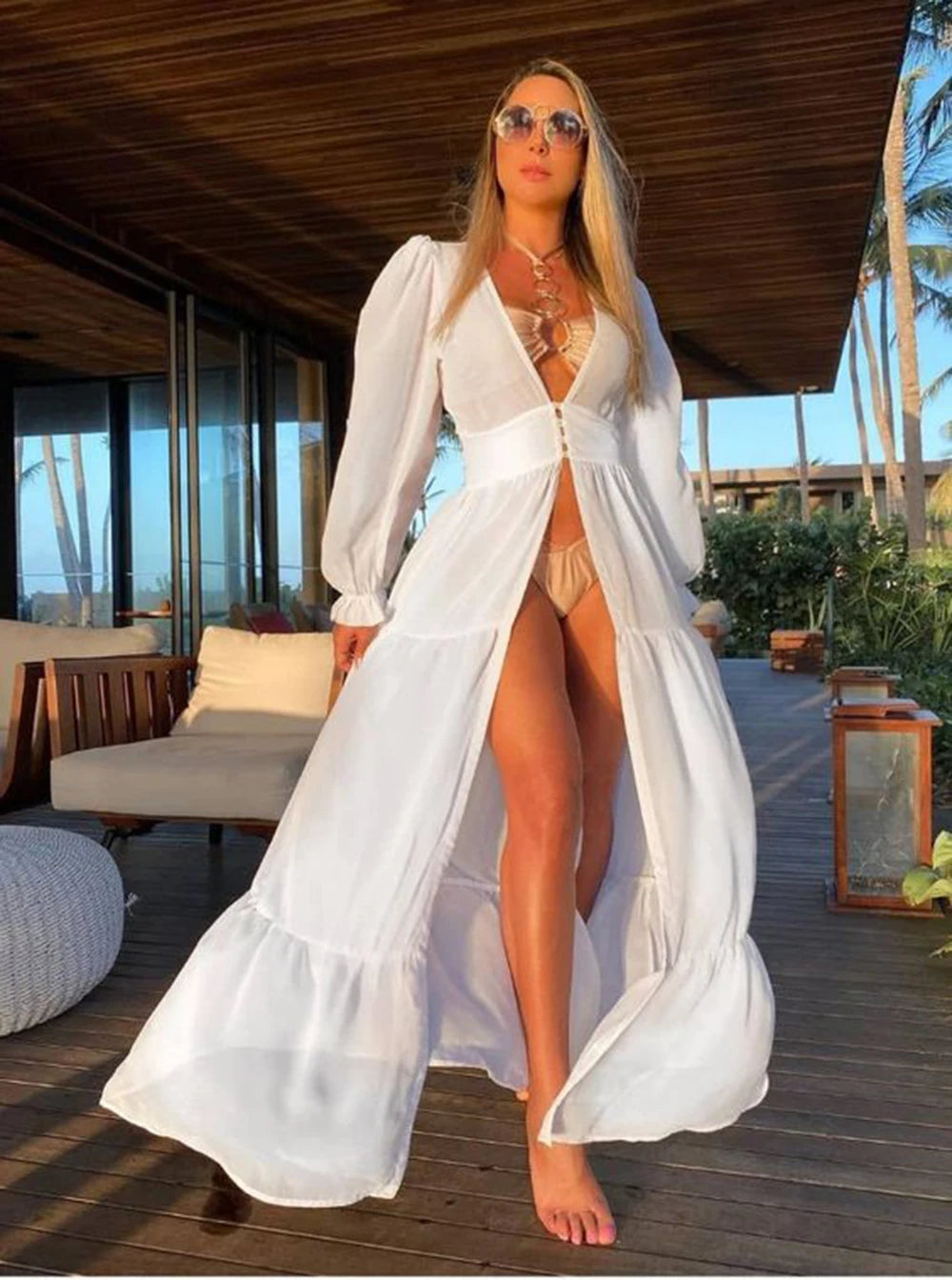Blue Eyes Bikini Beach Cover-Up – Long Kaftan Sarong Tunic