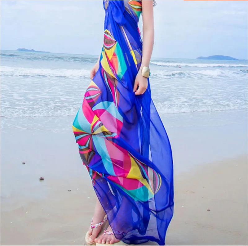 Summer Fashion Chiffon Beach Scarf – Large Sarong Wrap for Bikini Cover-Up