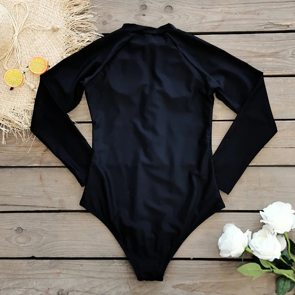 2025 Women’s Long Sleeve Surfing One-Piece Swimsuit