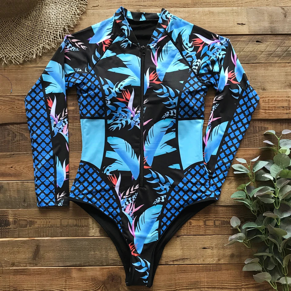 2025 Women’s Long Sleeve Surfing One-Piece Swimsuit