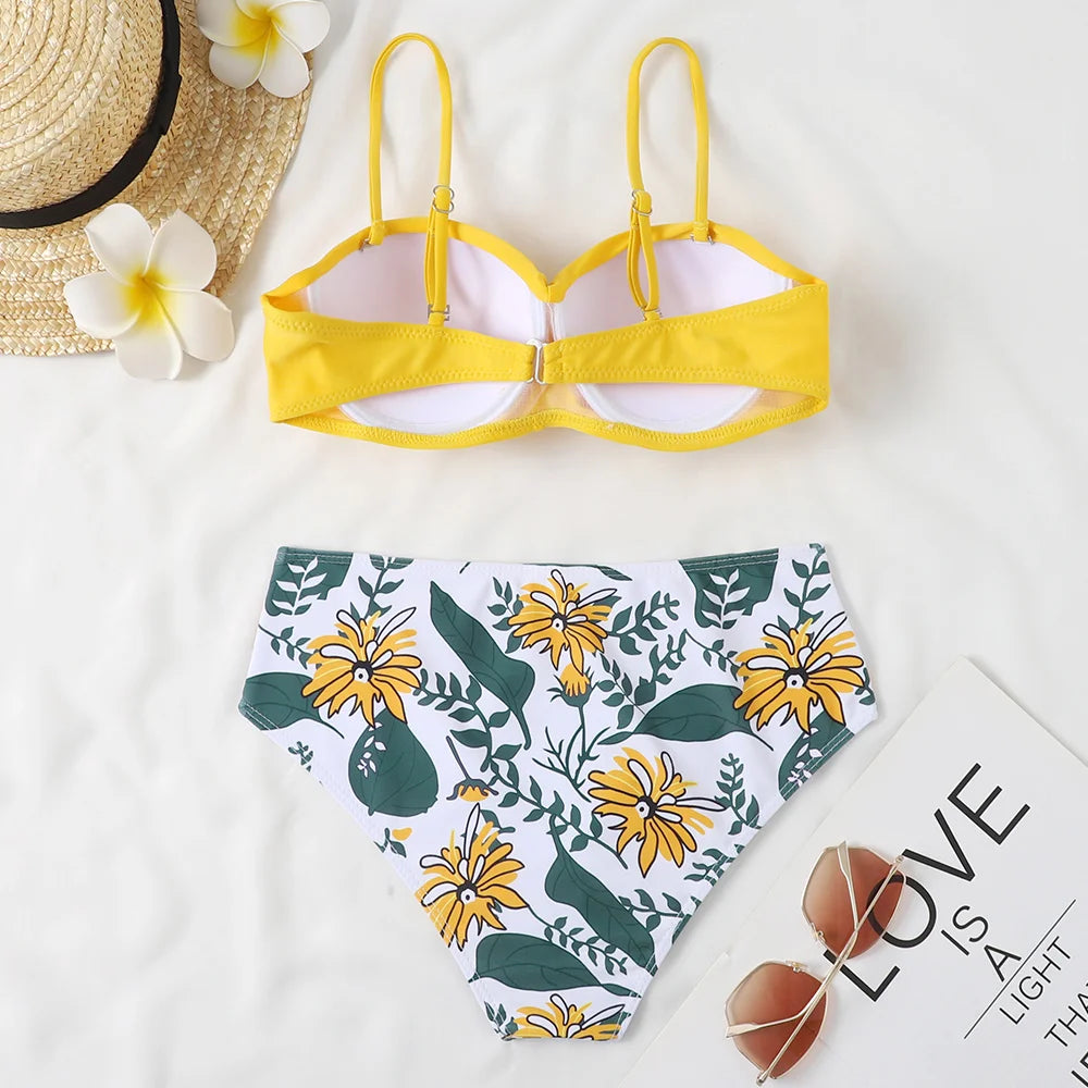 eopard Print Bikini Set – Floral Push-Up Low Waist Swimwear