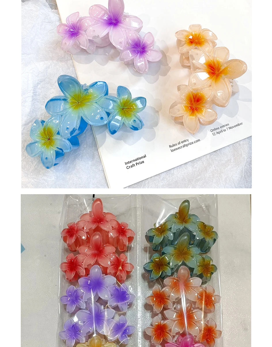 11CM Frangipani Flower Gradient Shark Clip – Hairpin Headband for Women & Girls
