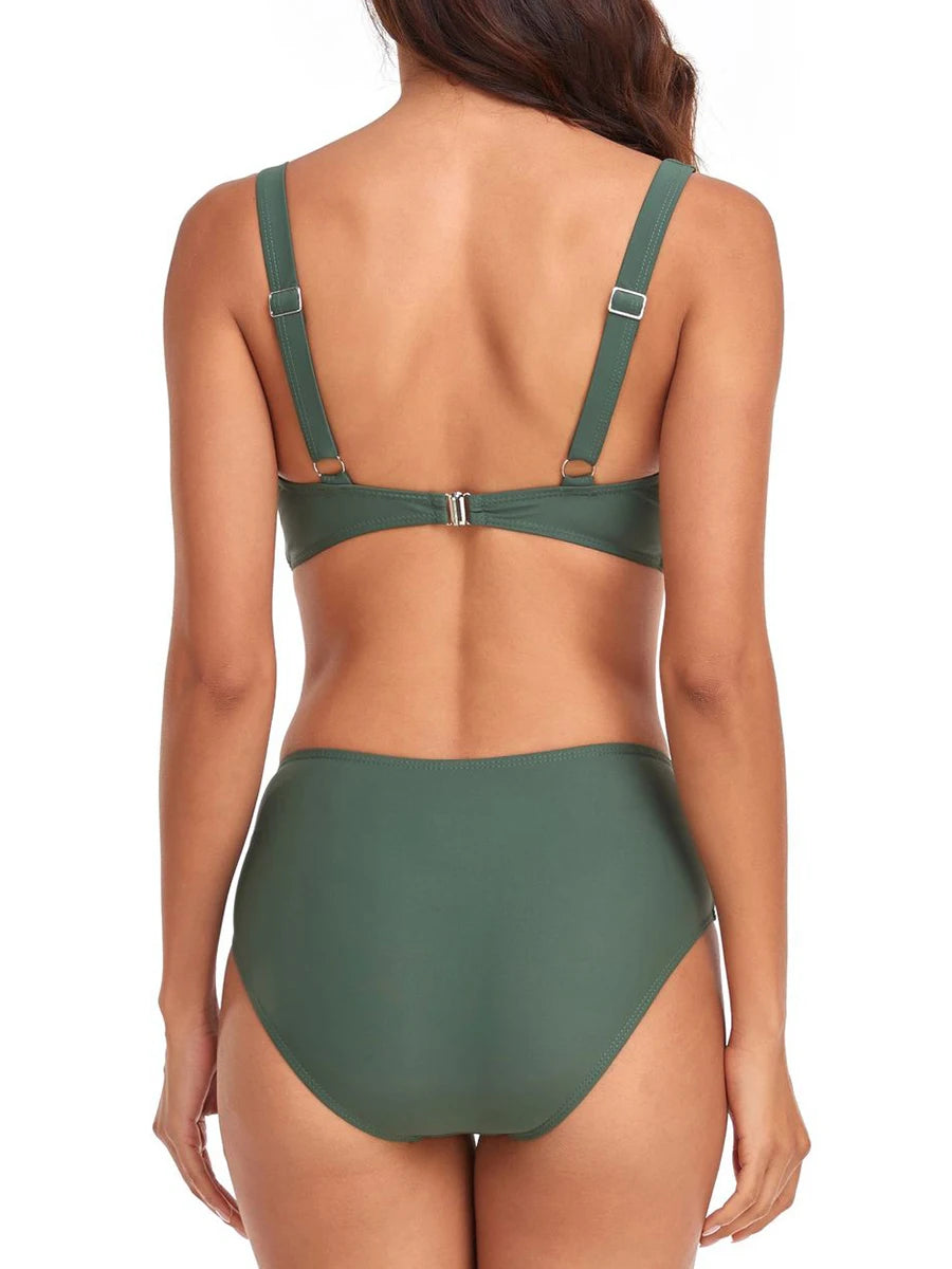 Women’s V-Neck Bikini Set – High-Waisted Vintage Swimsuit