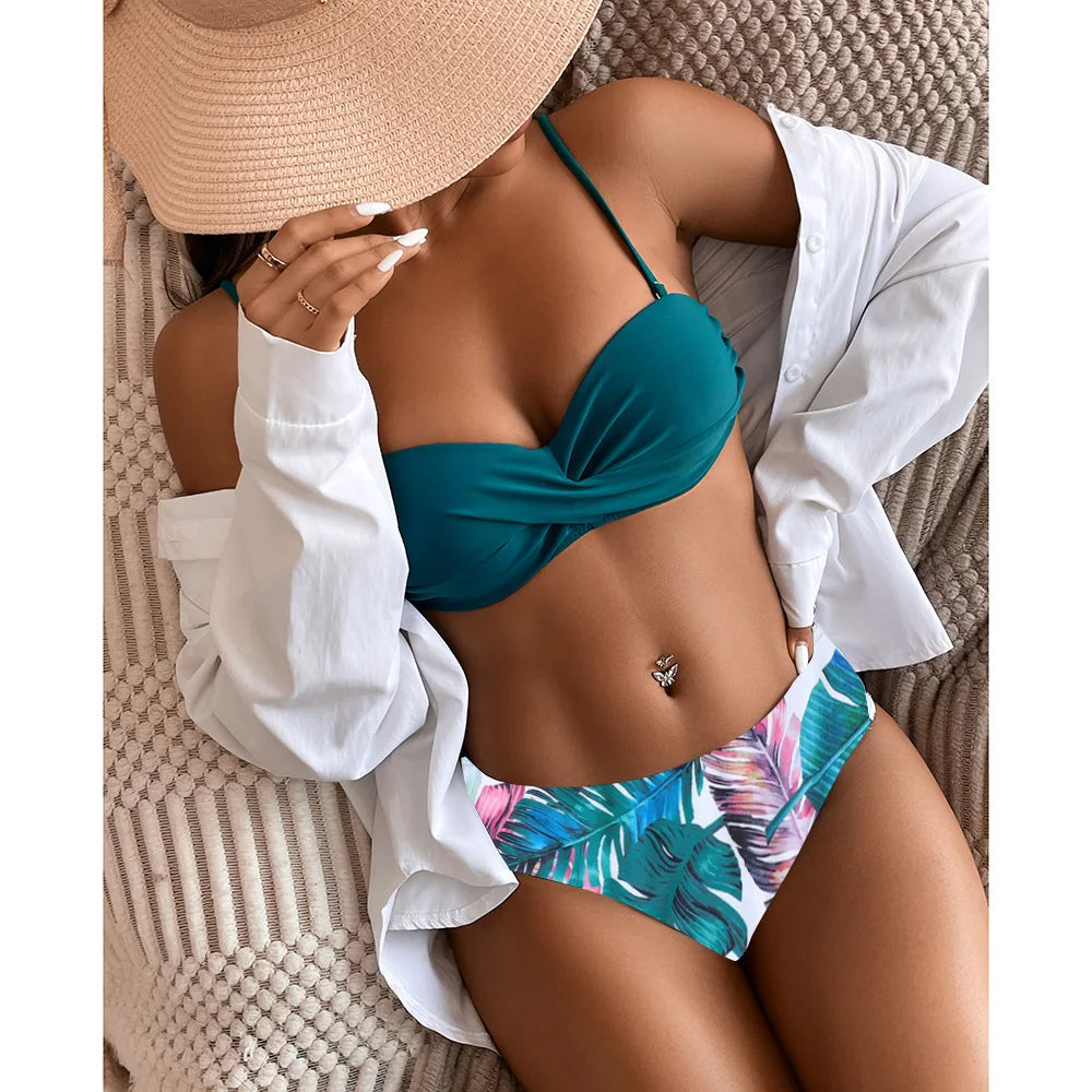eopard Print Bikini Set – Floral Push-Up Low Waist Swimwear
