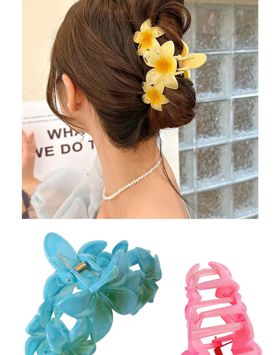 11CM Frangipani Flower Gradient Shark Clip – Hairpin Headband for Women & Girls