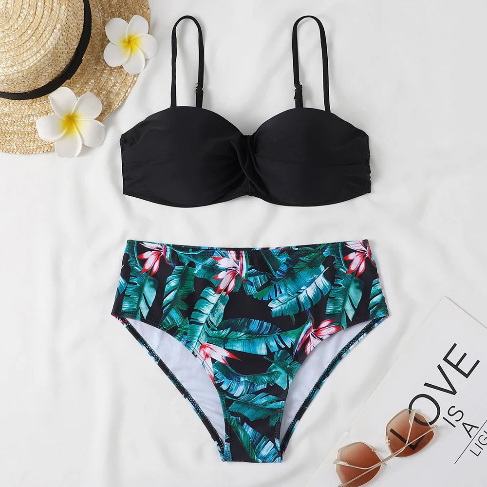 eopard Print Bikini Set – Floral Push-Up Low Waist Swimwear