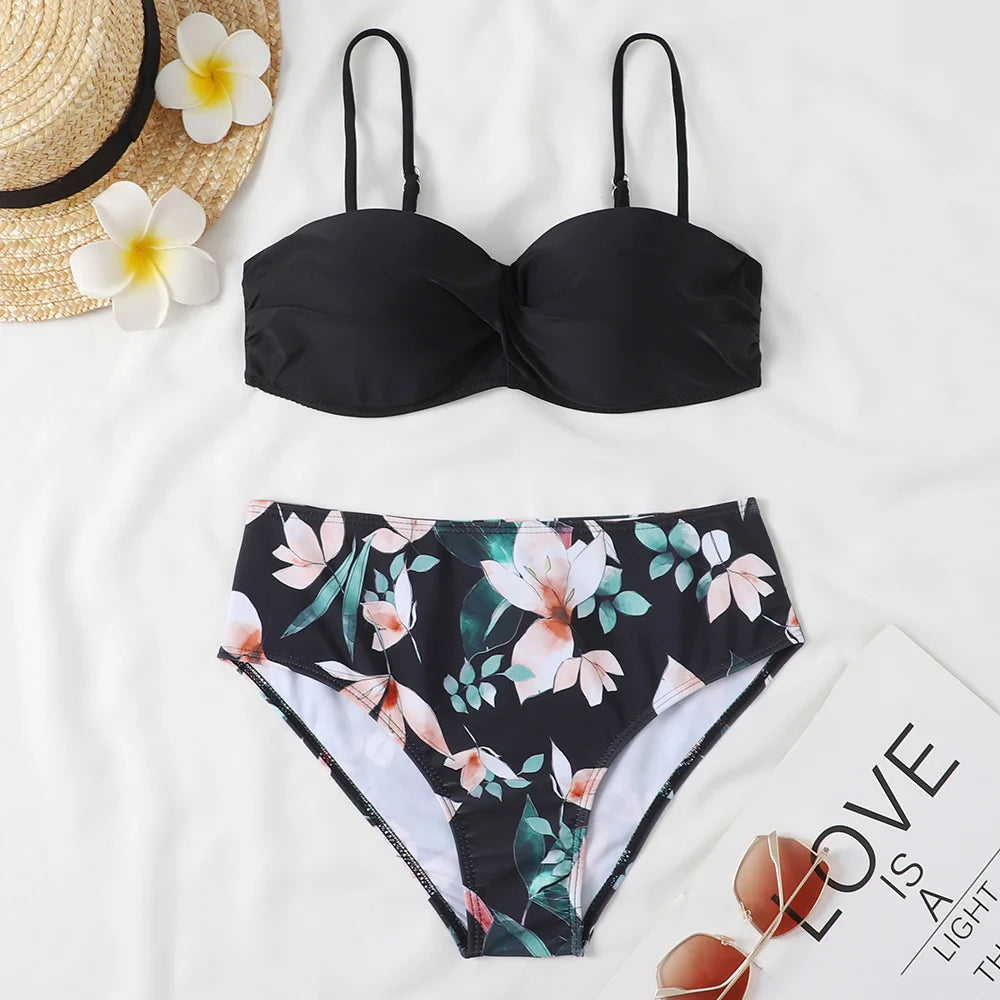 eopard Print Bikini Set – Floral Push-Up Low Waist Swimwear