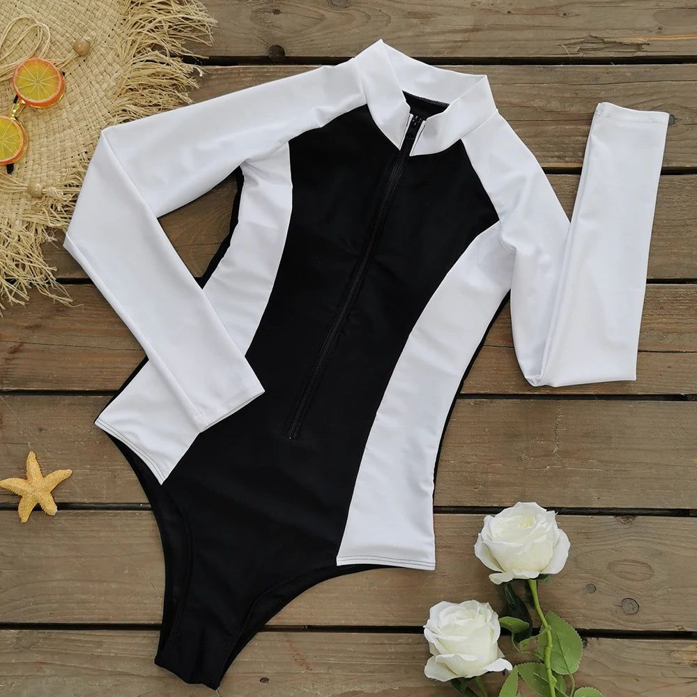 2025 Women’s Long Sleeve Surfing One-Piece Swimsuit