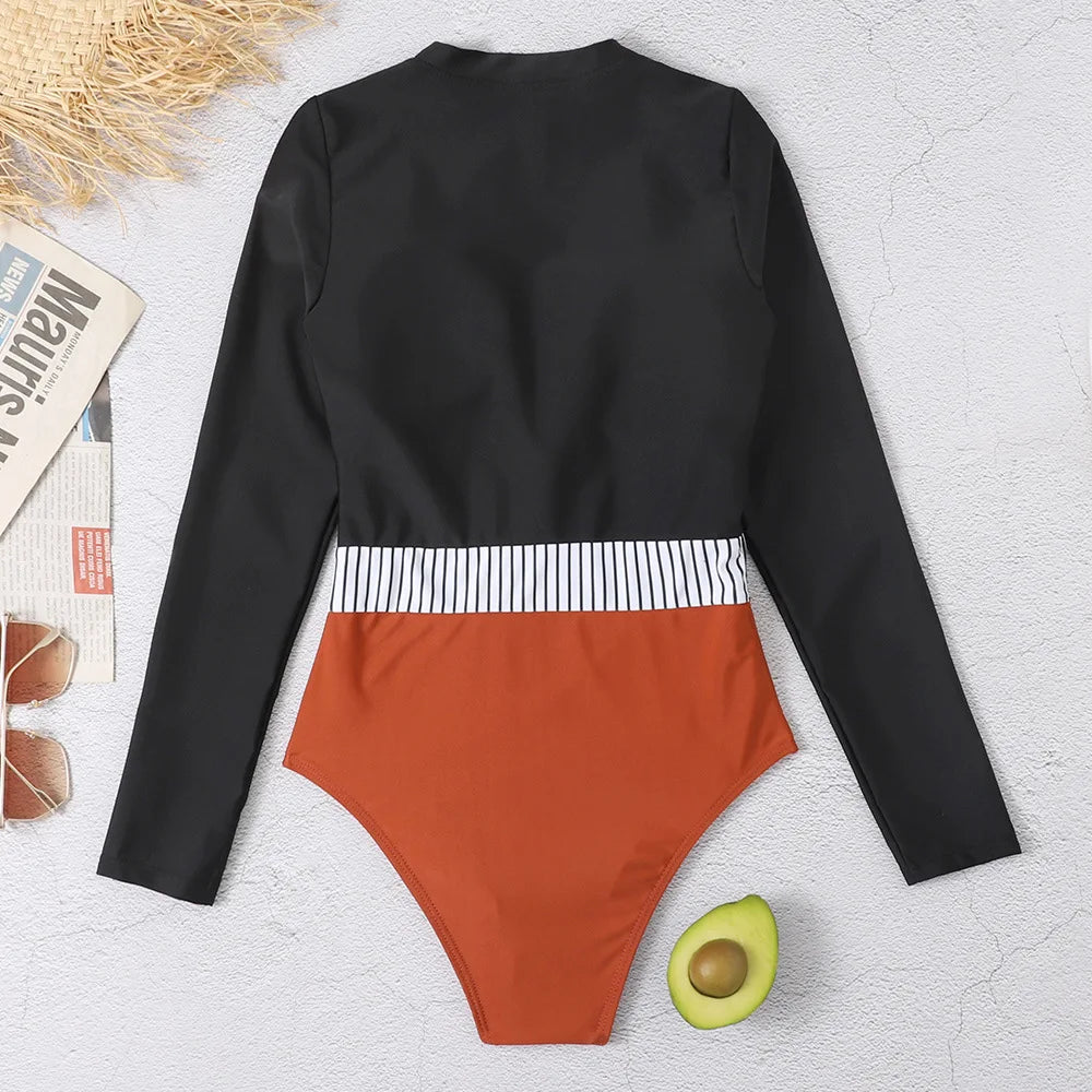2025 Women’s Long Sleeve Surfing One-Piece Swimsuit