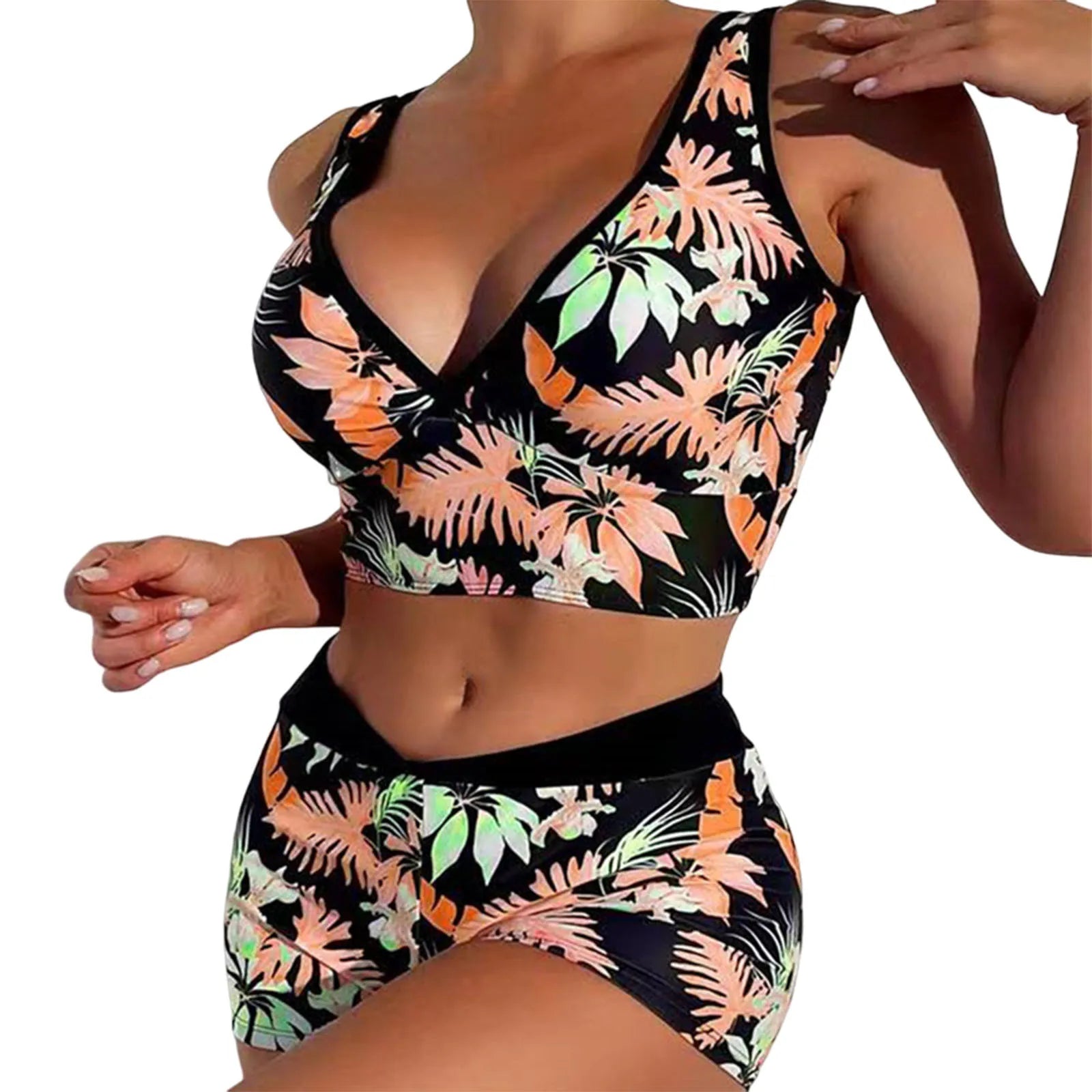 Women’s High-Waisted Print Bikini – Push-Up Swimwear with Wide Shoulder Straps
