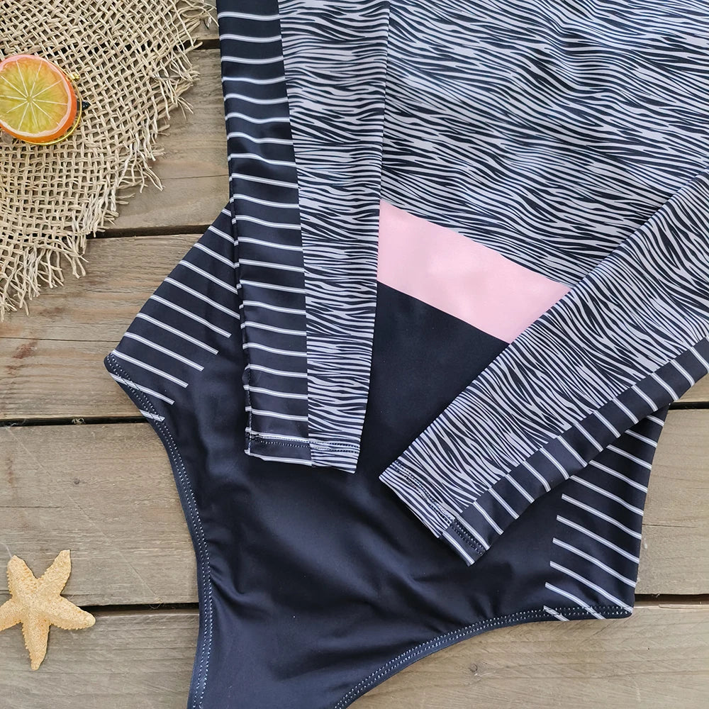 2025 Women’s Long Sleeve Surfing One-Piece Swimsuit