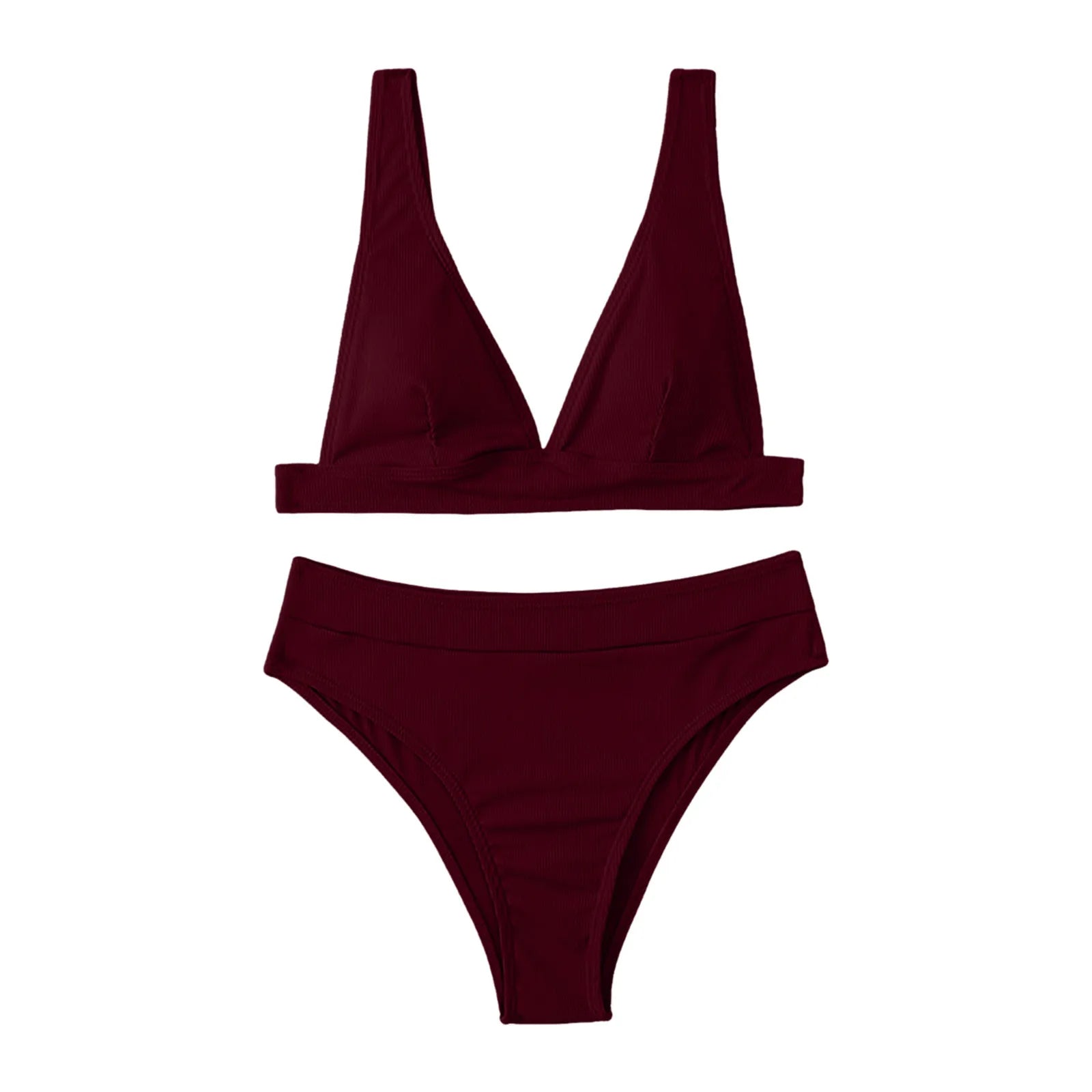 Women’s Deep V High-Waisted Bikini Set – Two-Piece Swimwear