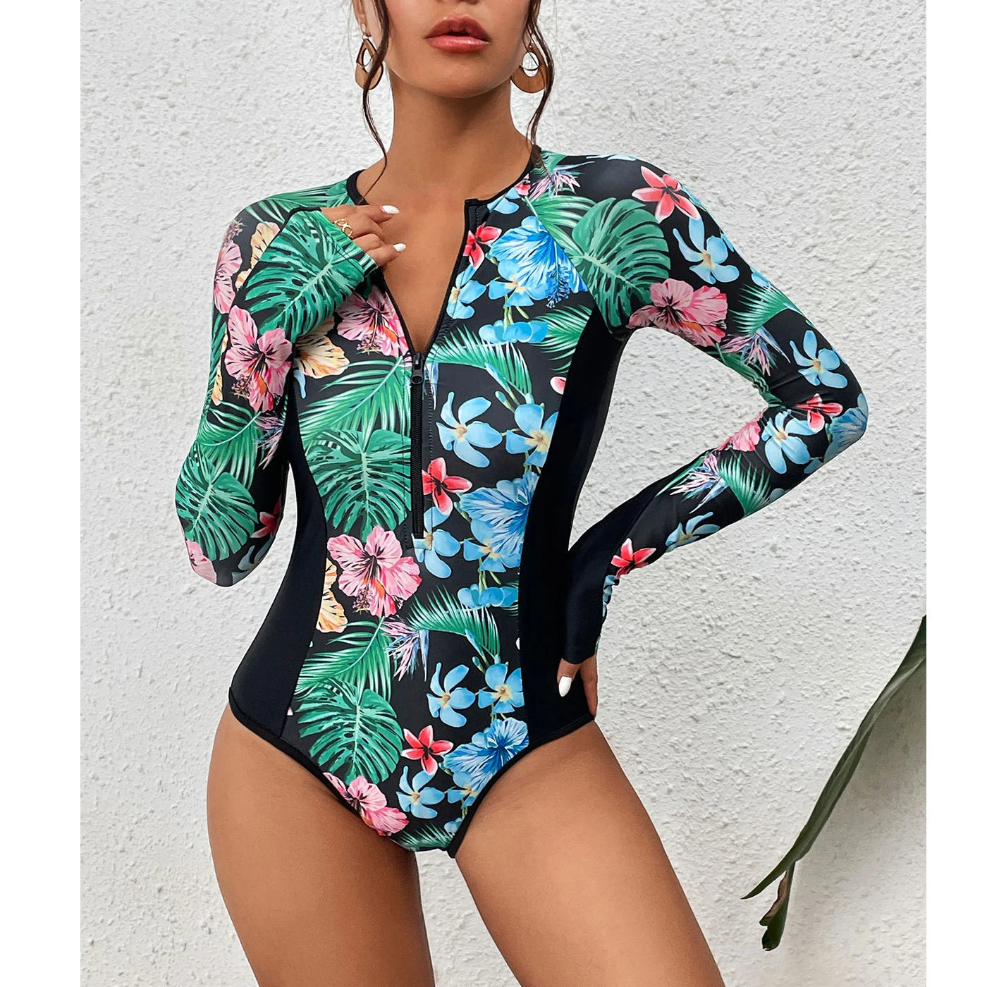 2025 Women’s Long Sleeve Surfing One-Piece Swimsuit