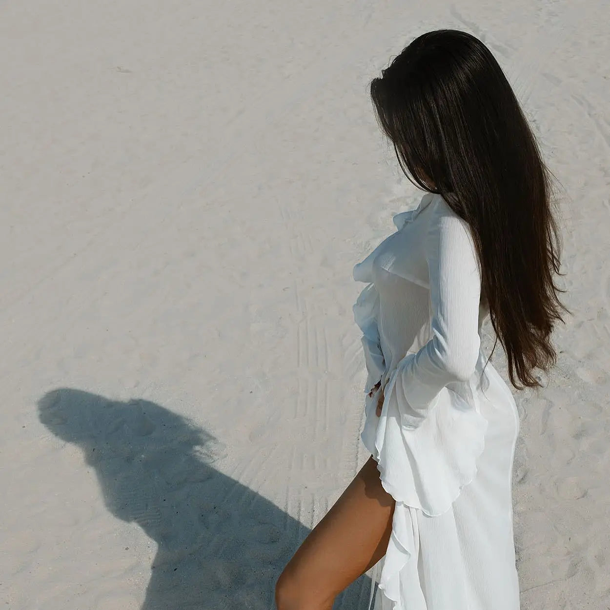 Sexy V-Neck Ruffled Chiffon Beach Cover-Up Dress