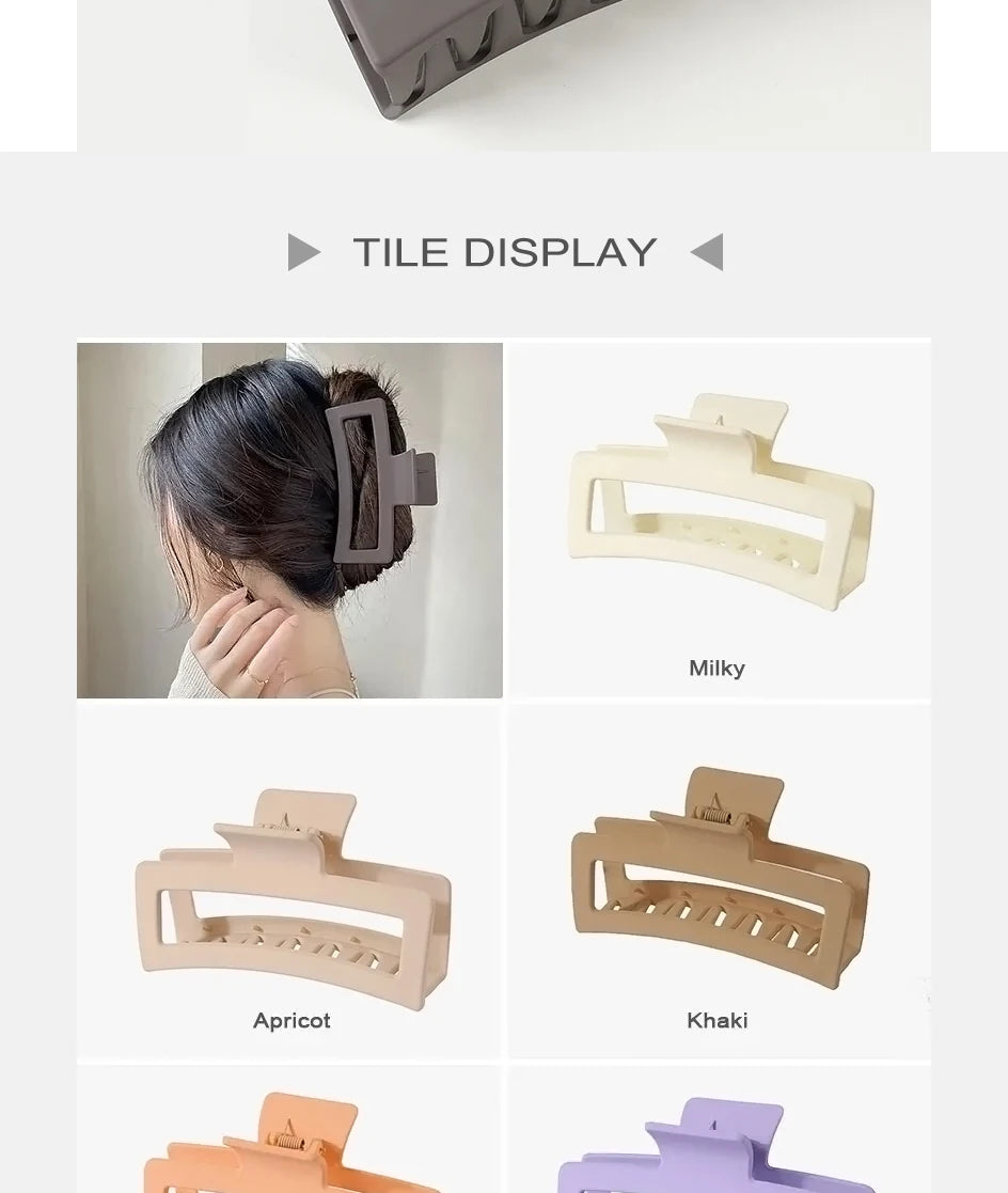 13CM Oversized Solid Square Shark Clip – Frosted Hair Accessories for Thick Hair