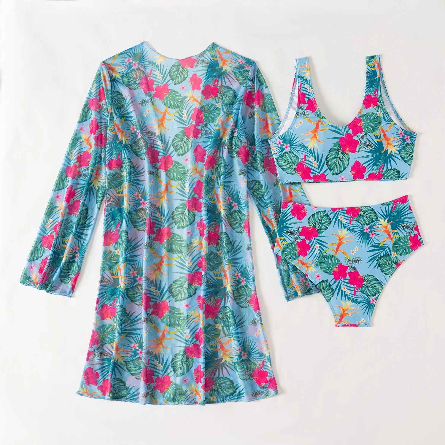 2025 Sexy Floral 3-Piece Bikini Set – High Waist Women’s Swimwear