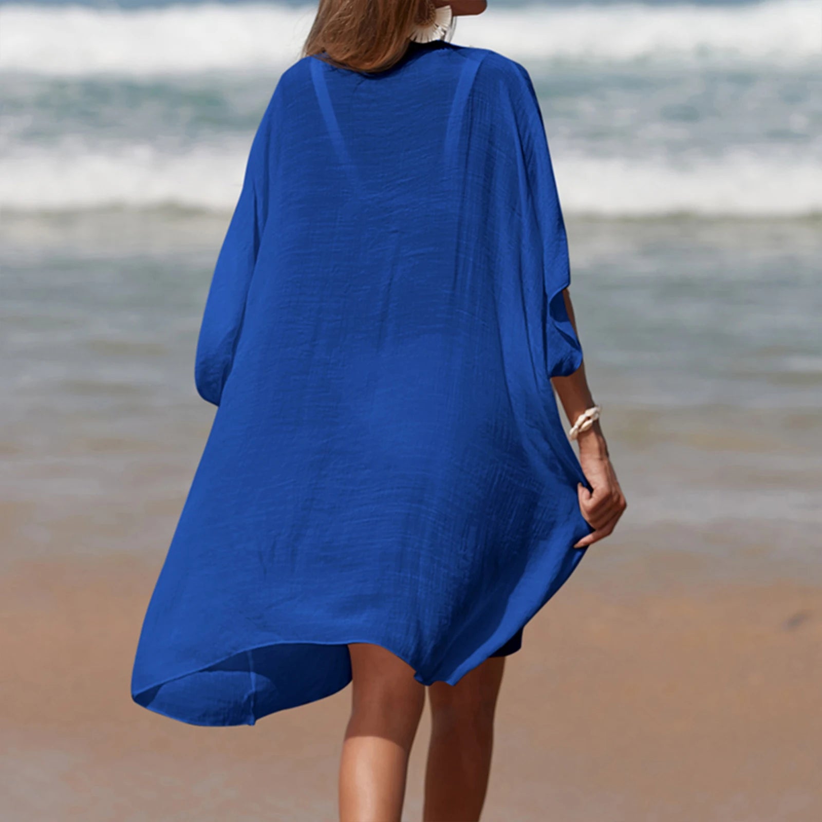 Women’s Crochet Cutout Beach Cover-Up – Loose Summer Swimsuit Dress