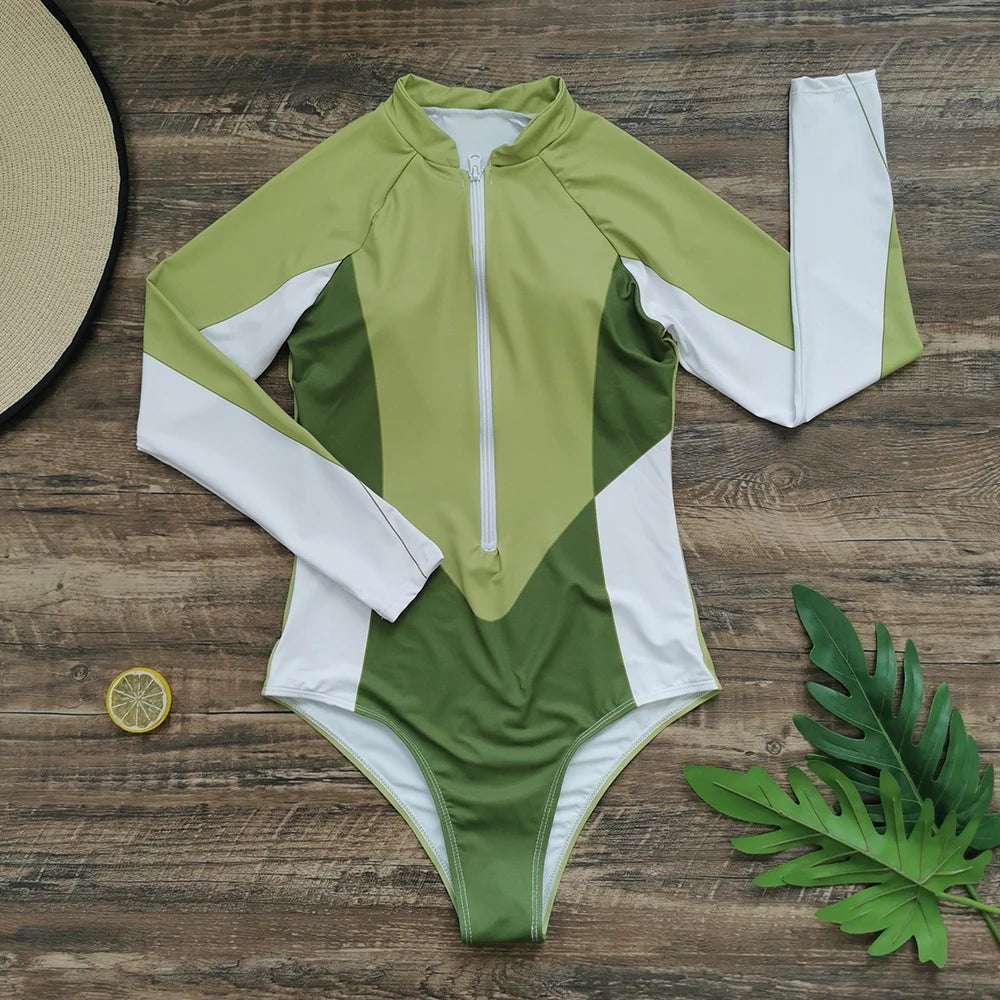 2025 Women’s Long Sleeve Surfing One-Piece Swimsuit