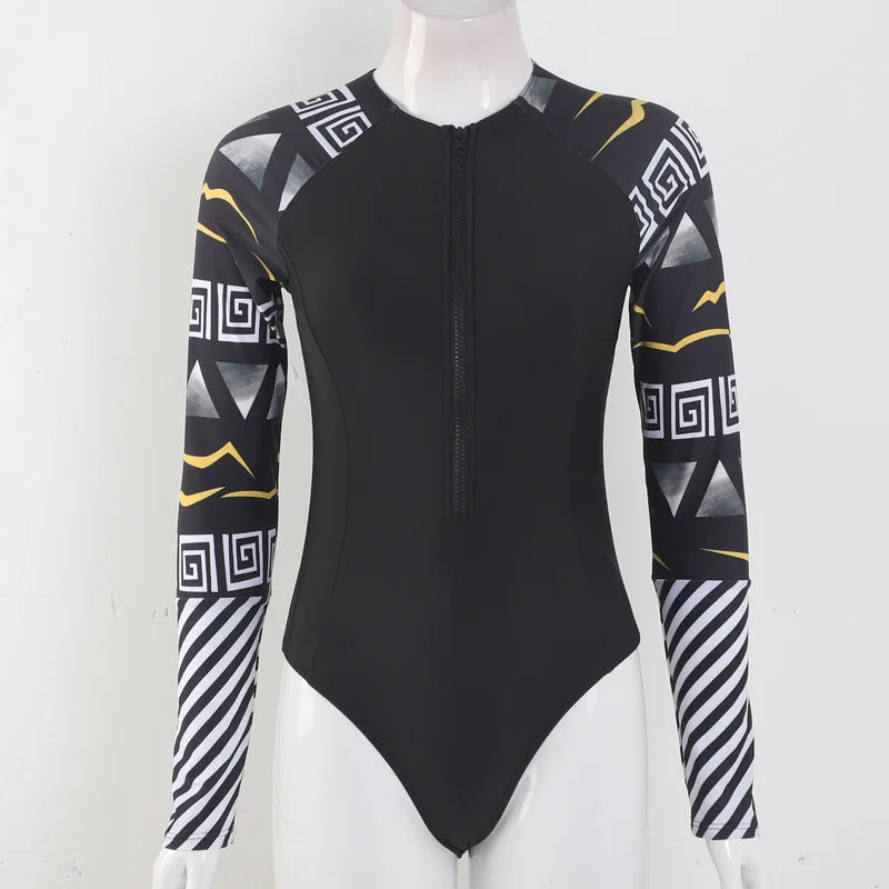 2025 Women’s Long Sleeve Surfing One-Piece Swimsuit