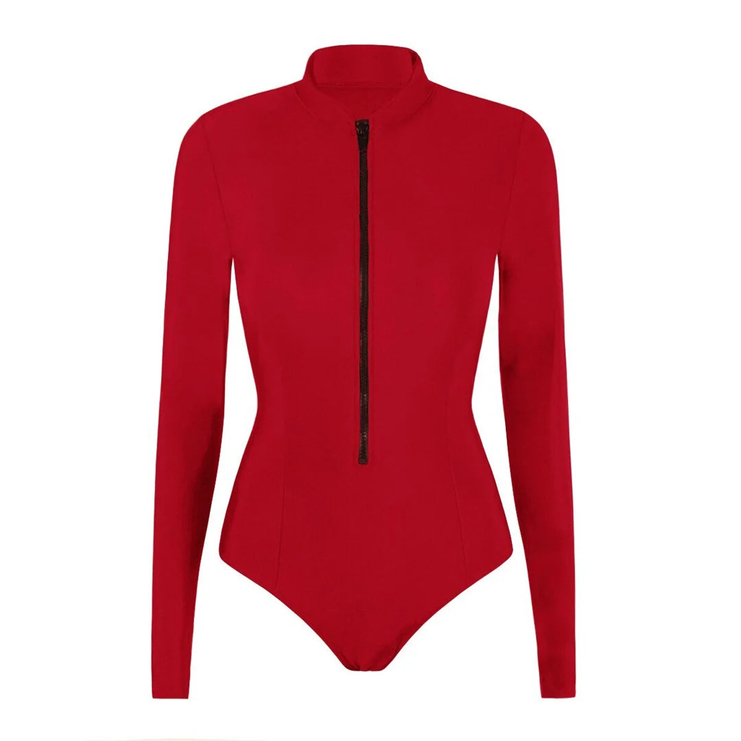 S-2XL Women’s Long Sleeve Zipper Surf Rash Guard One-Piece Swimsuit