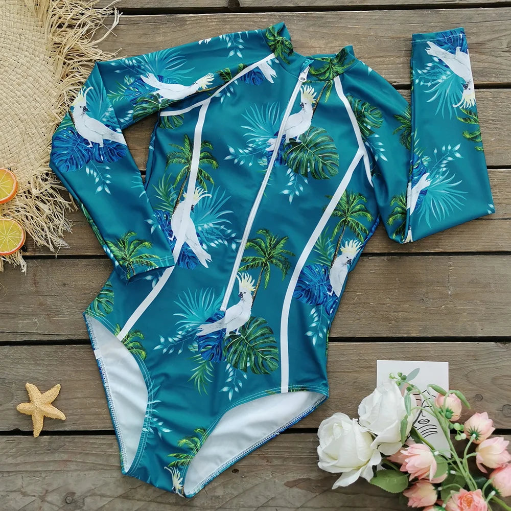 2025 Women’s Long Sleeve Surfing One-Piece Swimsuit
