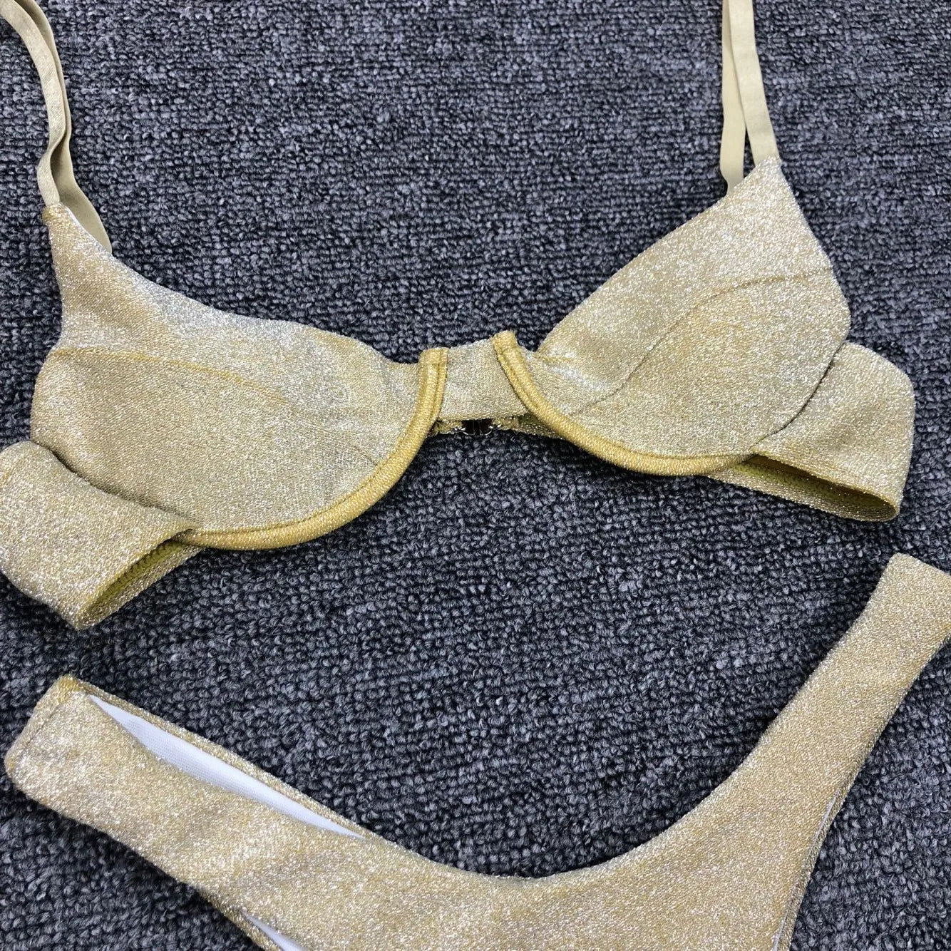 Sexy Silver Glitter Bikini – Push-Up Cut Out Thong Swimsuit