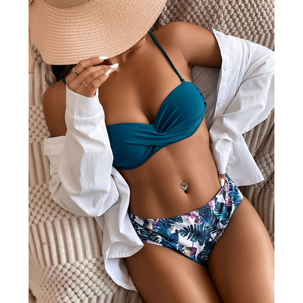 eopard Print Bikini Set – Floral Push-Up Low Waist Swimwear