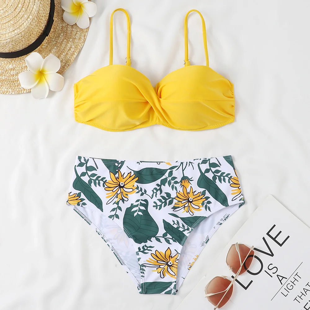 eopard Print Bikini Set – Floral Push-Up Low Waist Swimwear