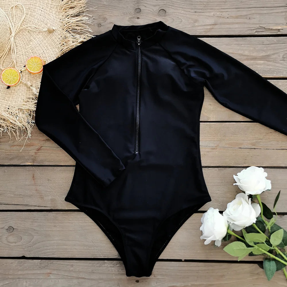 2025 Women’s Long Sleeve Surfing One-Piece Swimsuit