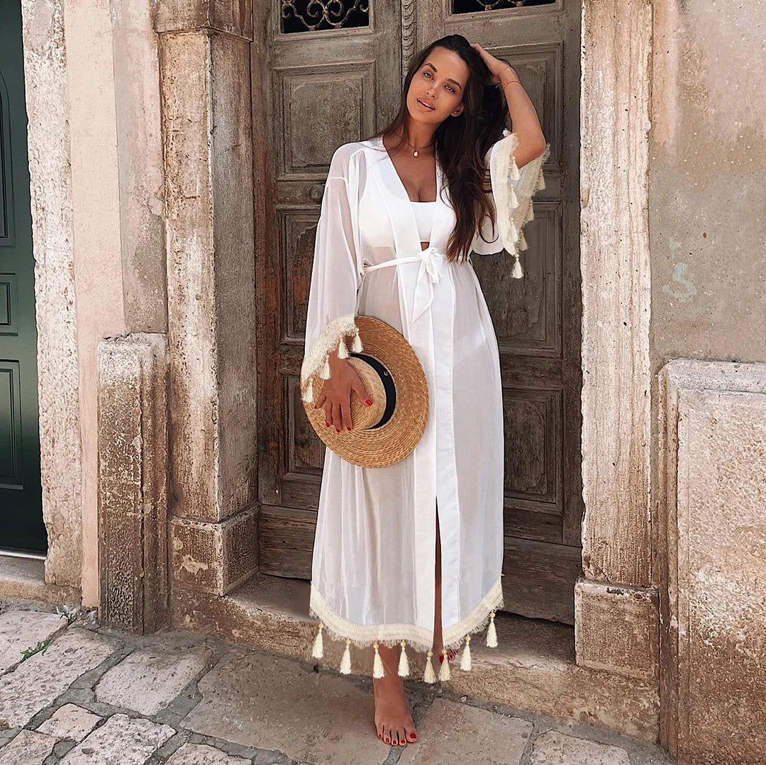 Blue Eyes Bikini Beach Cover-Up – Long Kaftan Sarong Tunic