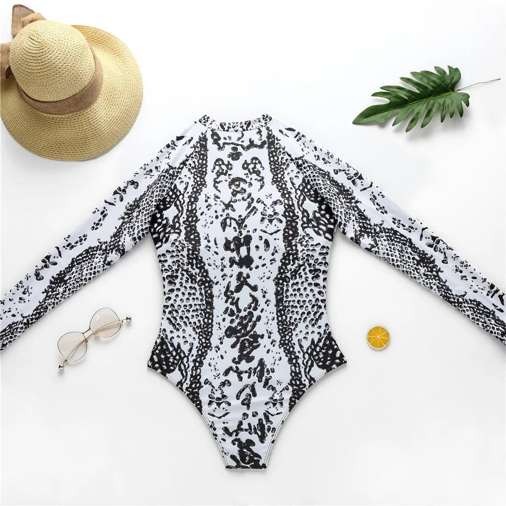 2025 Women’s Long Sleeve Surfing One-Piece Swimsuit