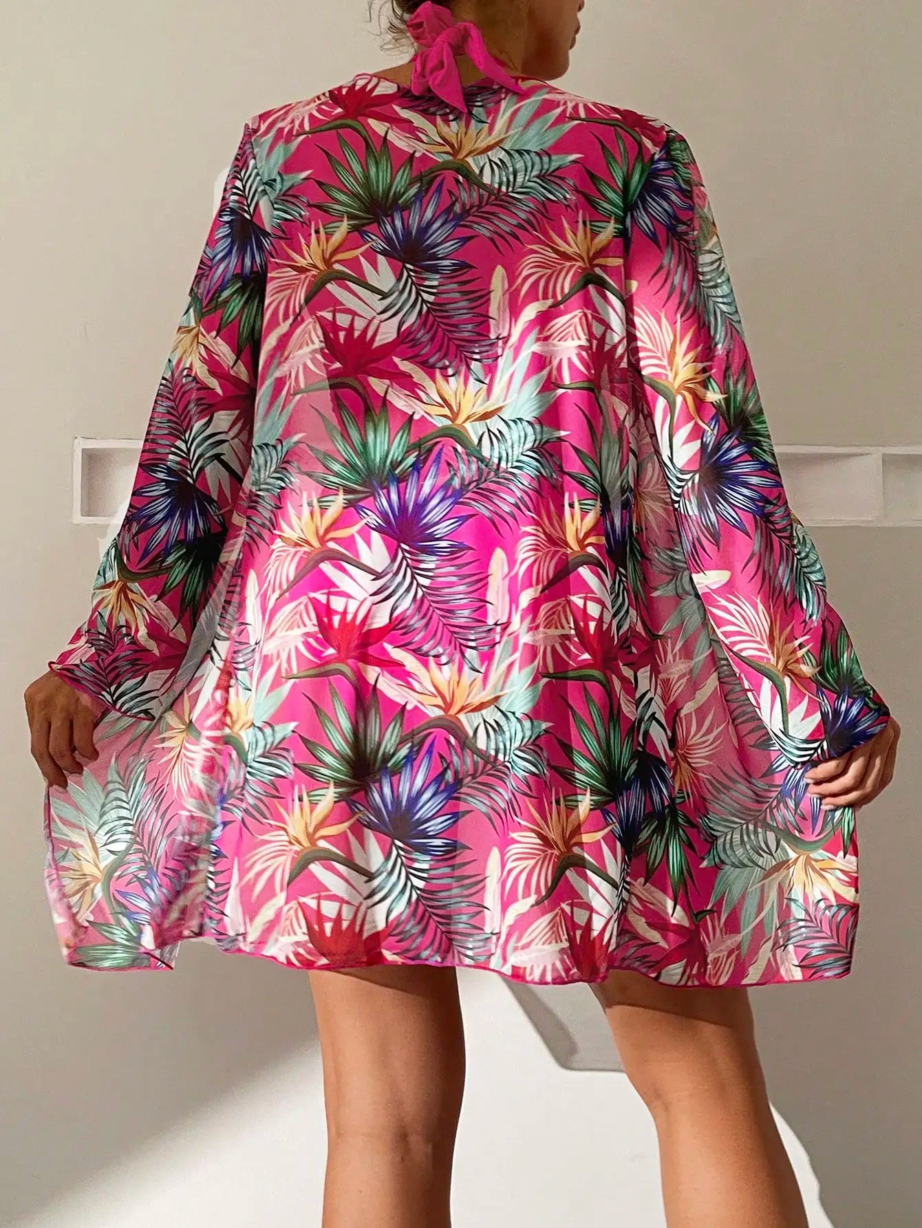 Halter Print Bikini – Women’s High Waist Kimono Swimwear