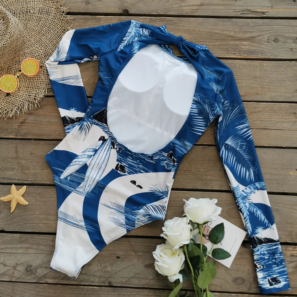 2025 Women’s Long Sleeve Surfing One-Piece Swimsuit