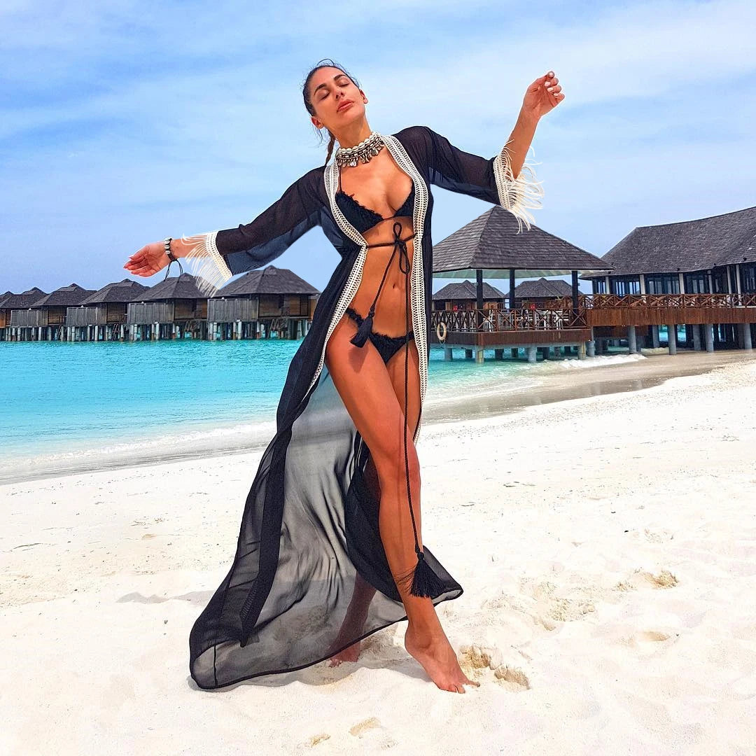 Blue Eyes Bikini Beach Cover-Up – Long Kaftan Sarong Tunic